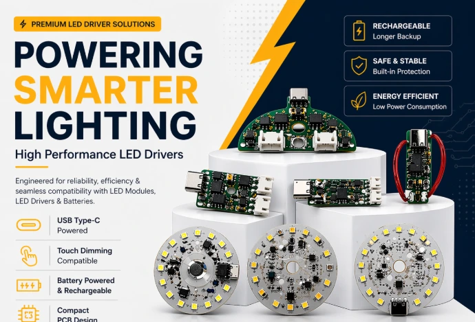 LED drivers, COB modules, batteries, connectors and lamp-making accessories